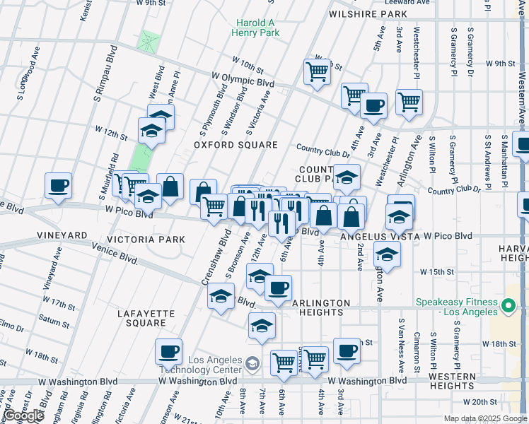 map of restaurants, bars, coffee shops, grocery stores, and more near 1246 Bronson Avenue in Los Angeles