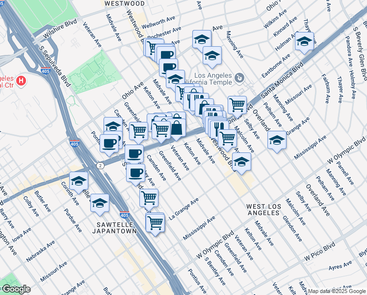 map of restaurants, bars, coffee shops, grocery stores, and more near in Los Angeles