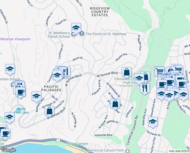 map of restaurants, bars, coffee shops, grocery stores, and more near 679 Las Lomas Avenue in Los Angeles