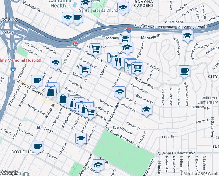 map of restaurants, bars, coffee shops, grocery stores, and more near 2751 Winter Street in Los Angeles