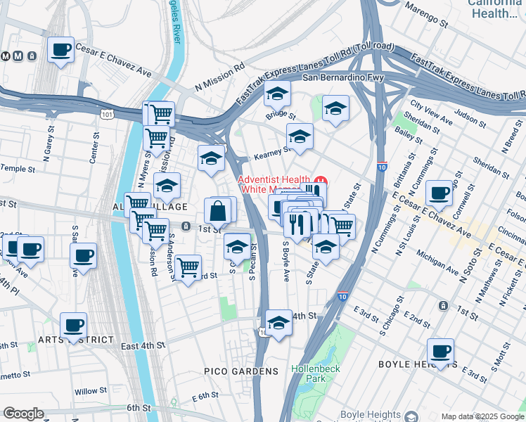 map of restaurants, bars, coffee shops, grocery stores, and more near 1544 Pleasant Avenue in Los Angeles