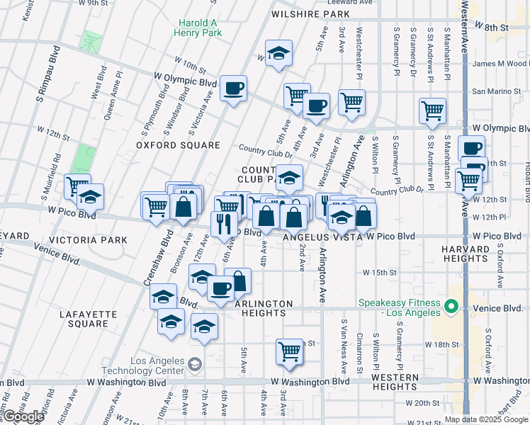 map of restaurants, bars, coffee shops, grocery stores, and more near 1244 5th Avenue in Los Angeles