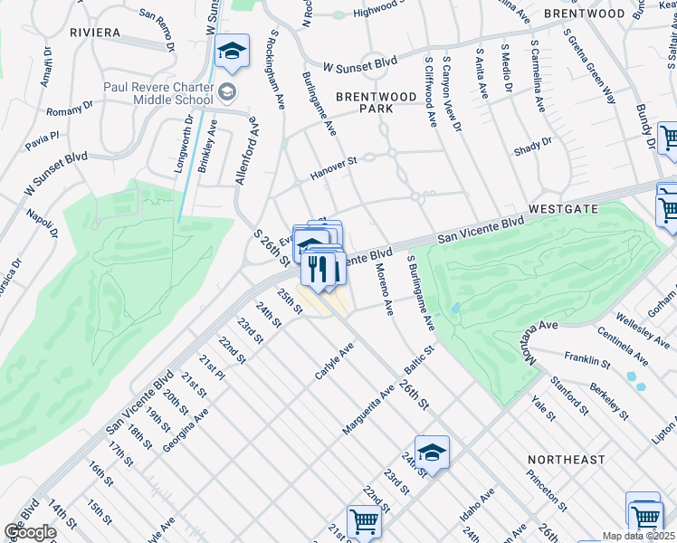 map of restaurants, bars, coffee shops, grocery stores, and more near 505 Avondale Avenue in Los Angeles