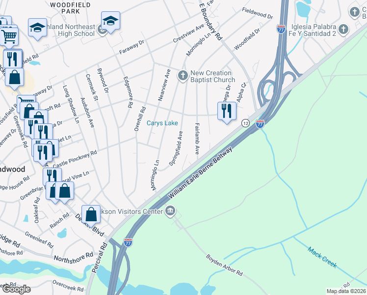 map of restaurants, bars, coffee shops, grocery stores, and more near 1758 Springfield Avenue in Columbia