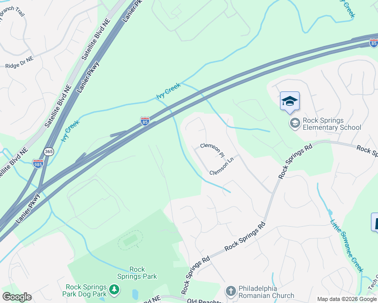 map of restaurants, bars, coffee shops, grocery stores, and more near 645 Clemson Lane in Lawrenceville