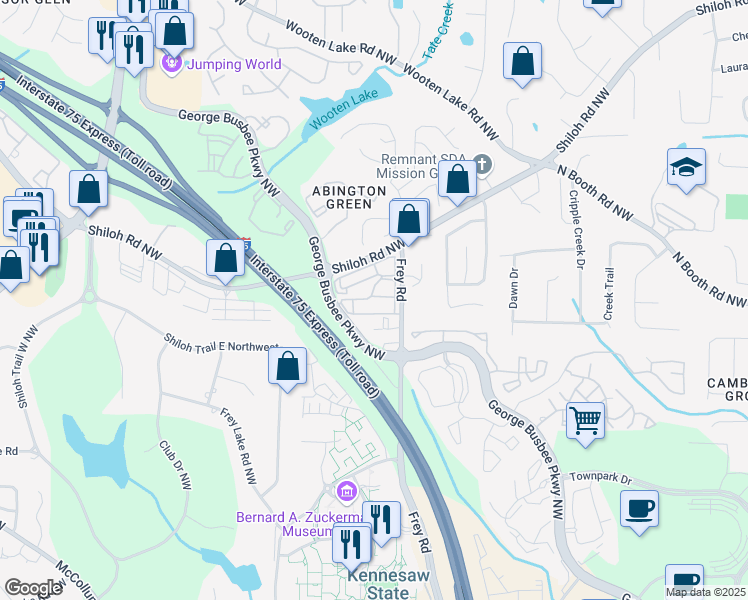 map of restaurants, bars, coffee shops, grocery stores, and more near 3995 Frey Road in Kennesaw