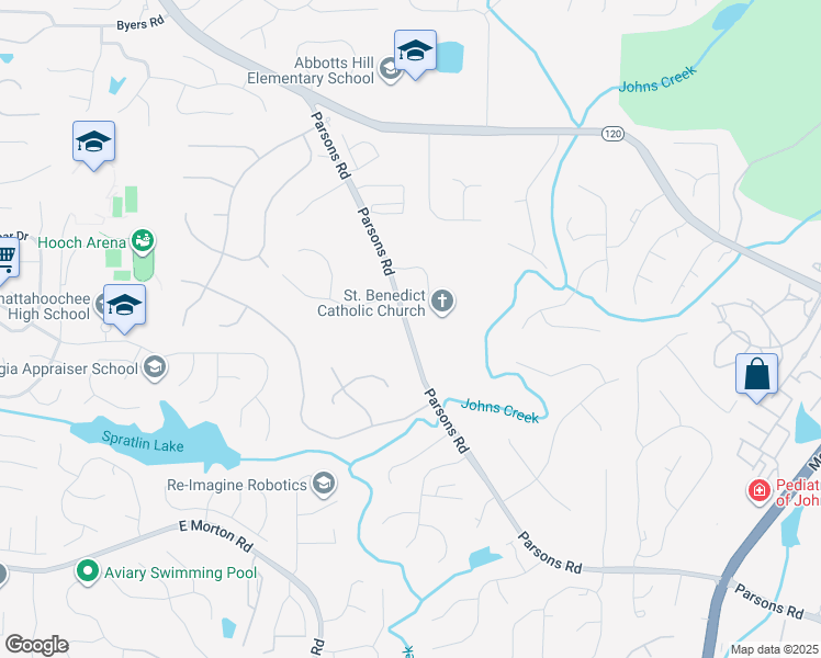 map of restaurants, bars, coffee shops, grocery stores, and more near 11025-11033 Parsons Road in Johns Creek