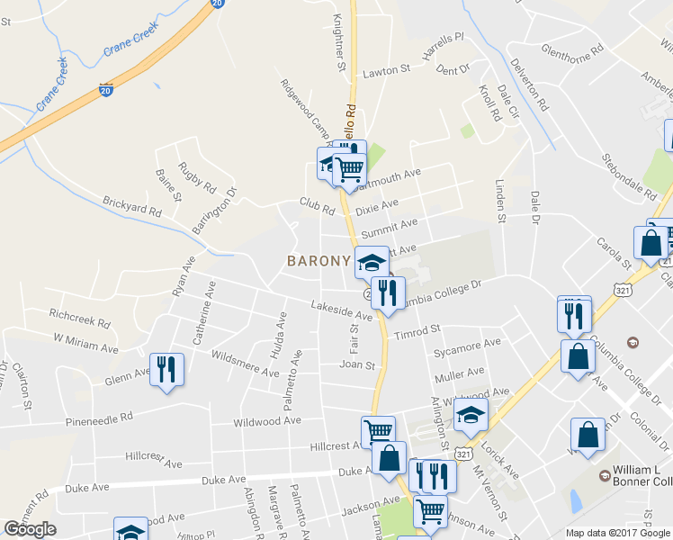 map of restaurants, bars, coffee shops, grocery stores, and more near 4817 Charlotte Street in Columbia