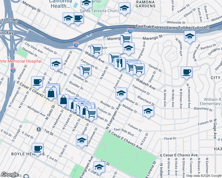 map of restaurants, bars, coffee shops, grocery stores, and more near 2751 Winter Street in Los Angeles