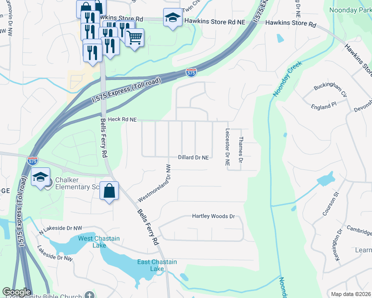 map of restaurants, bars, coffee shops, grocery stores, and more near 3914 Manhattan Drive in Kennesaw