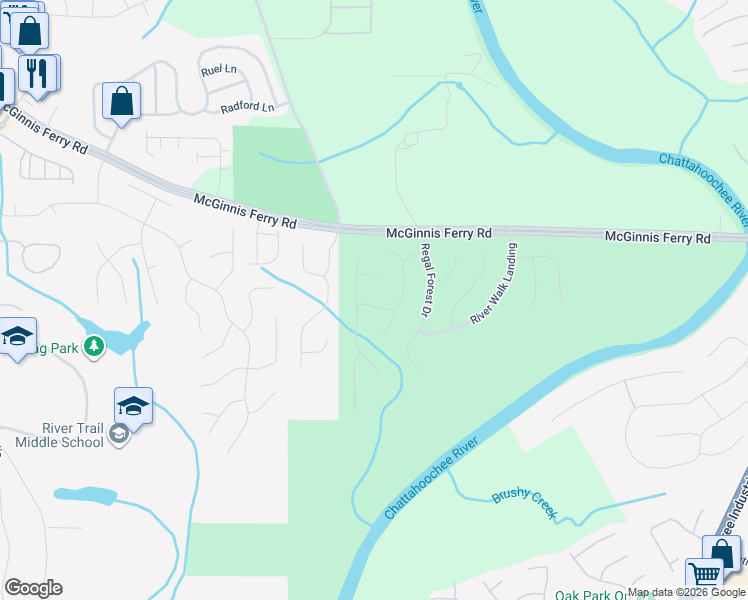 map of restaurants, bars, coffee shops, grocery stores, and more near 8578 Spring Breeze Terrace in Suwanee