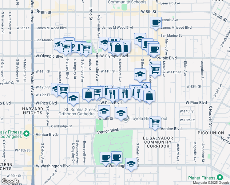 map of restaurants, bars, coffee shops, grocery stores, and more near 1220 Fedora Street in Los Angeles
