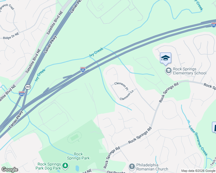 map of restaurants, bars, coffee shops, grocery stores, and more near 645 Clemson Lane in Lawrenceville