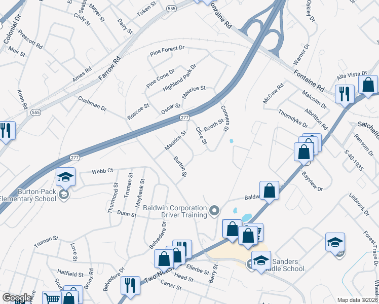 map of restaurants, bars, coffee shops, grocery stores, and more near 1931 Chaney Street in Columbia
