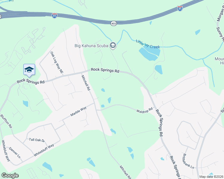 map of restaurants, bars, coffee shops, grocery stores, and more near 1664 Waldrop Road in Lawrenceville