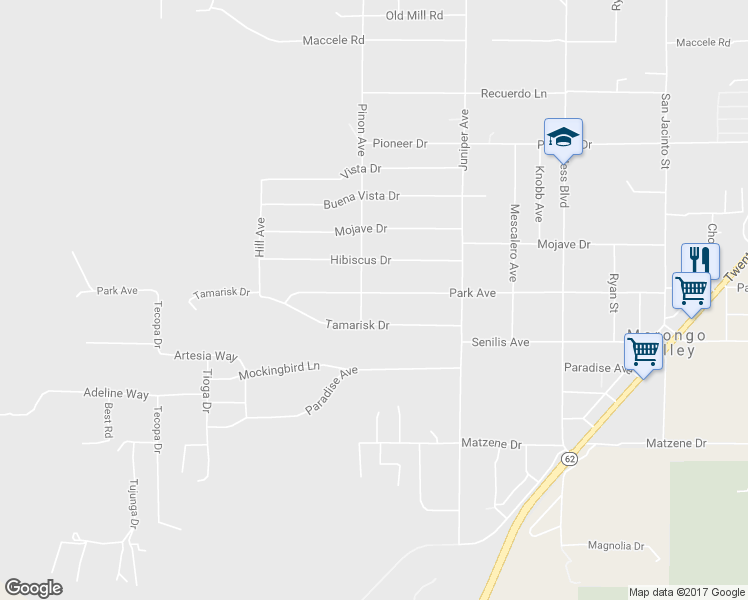 map of restaurants, bars, coffee shops, grocery stores, and more near 49127 Park Avenue in Morongo Valley