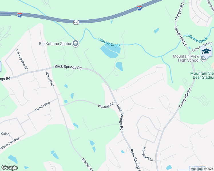 map of restaurants, bars, coffee shops, grocery stores, and more near 2396 Rock Springs Road in Buford