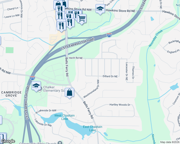 map of restaurants, bars, coffee shops, grocery stores, and more near 3919 Potomac Drive Northwest in Kennesaw