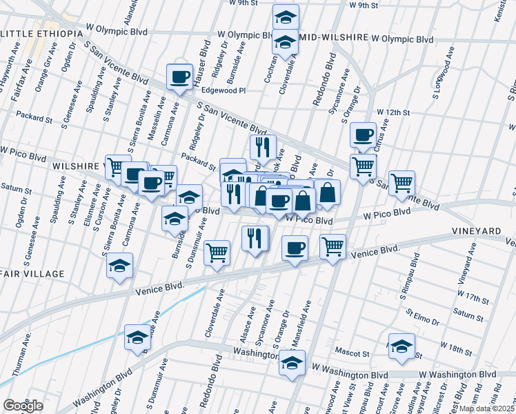 map of restaurants, bars, coffee shops, grocery stores, and more near in Los Angeles