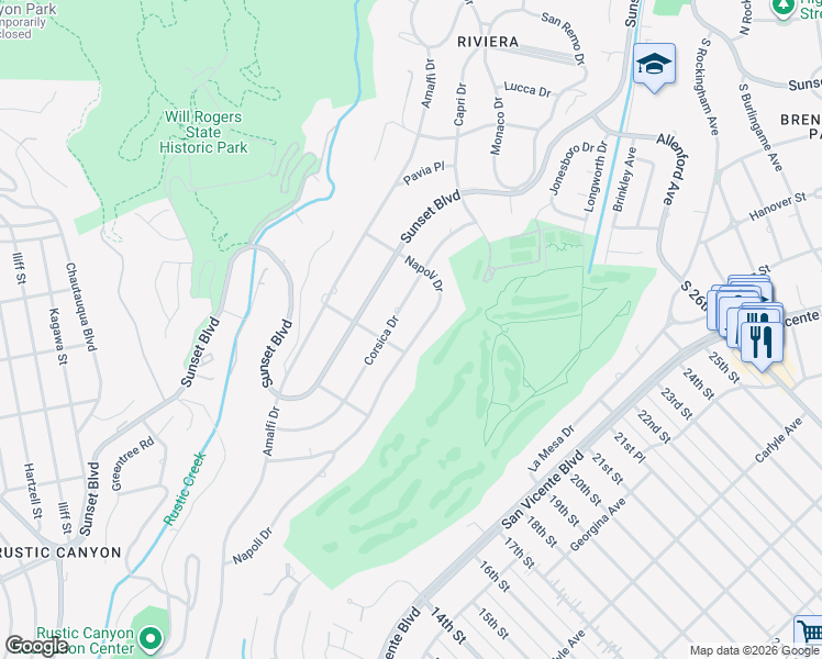 map of restaurants, bars, coffee shops, grocery stores, and more near 1125 Napoli Drive in Los Angeles