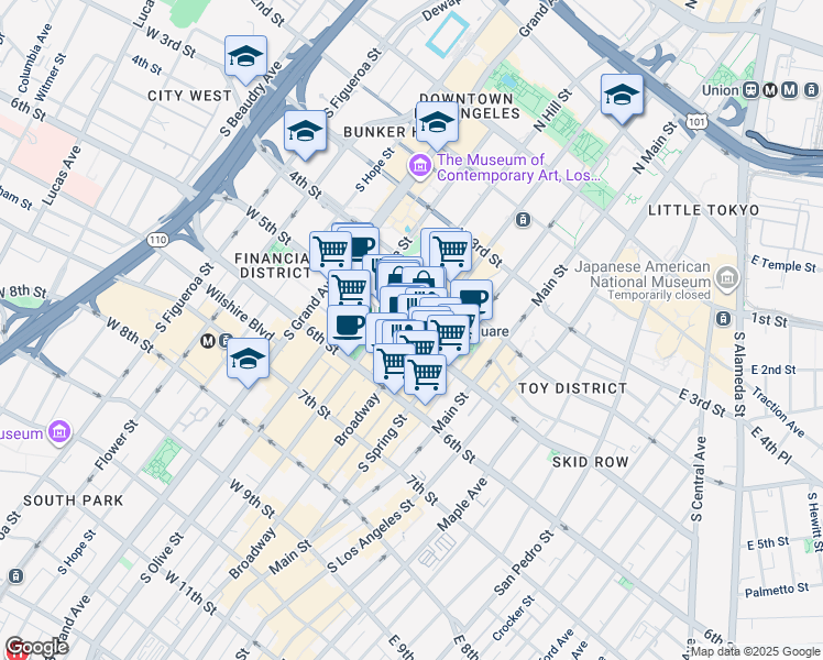 map of restaurants, bars, coffee shops, grocery stores, and more near in Los Angeles