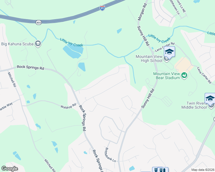 map of restaurants, bars, coffee shops, grocery stores, and more near 1939 Manor Oak Lane in Buford