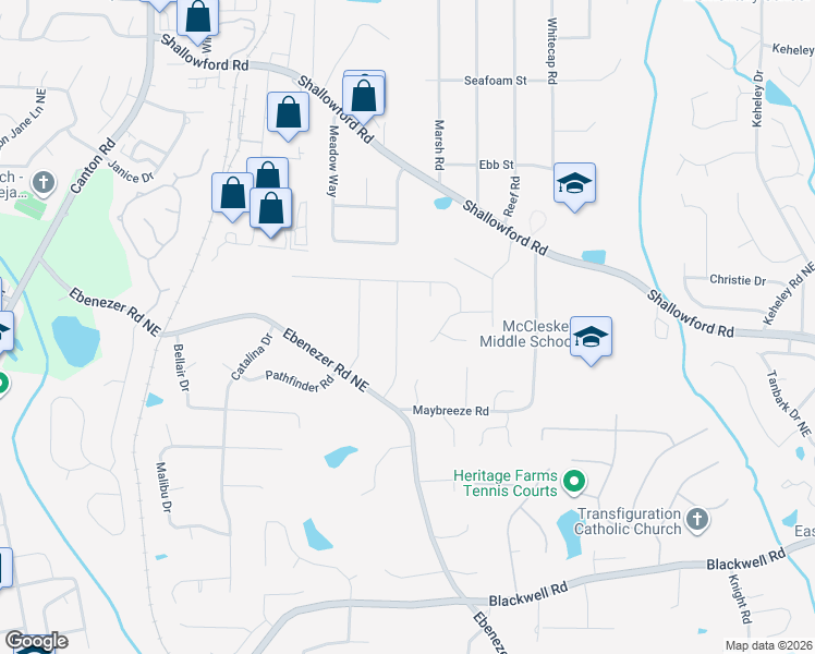 map of restaurants, bars, coffee shops, grocery stores, and more near 4010 Philmont Dr in Marietta