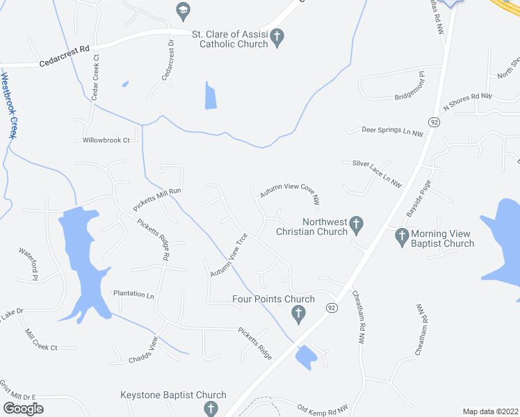 map of restaurants, bars, coffee shops, grocery stores, and more near 6262 Autumn View Ridge Northwest in Acworth