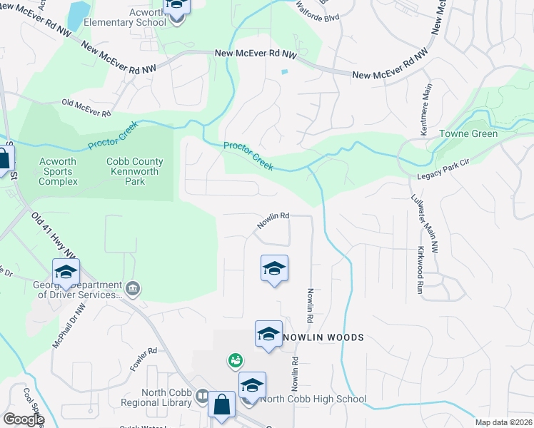 map of restaurants, bars, coffee shops, grocery stores, and more near 3354 Old Trail Court in Kennesaw