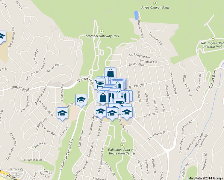 map of restaurants, bars, coffee shops, grocery stores, and more near 15330 Albright Street in Los Angeles