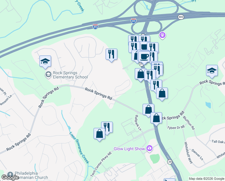 map of restaurants, bars, coffee shops, grocery stores, and more near 2762 Laurel Valley Trail in Buford