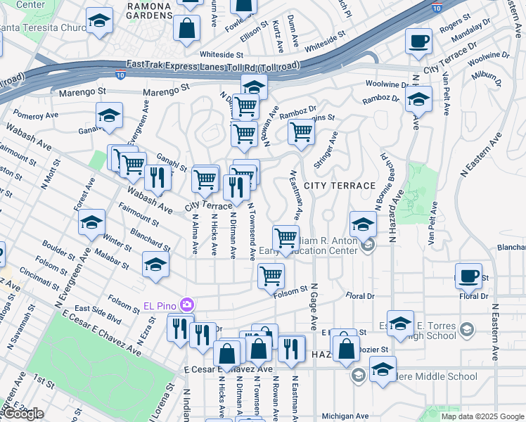 map of restaurants, bars, coffee shops, grocery stores, and more near 1029 North Rowan Avenue in Los Angeles