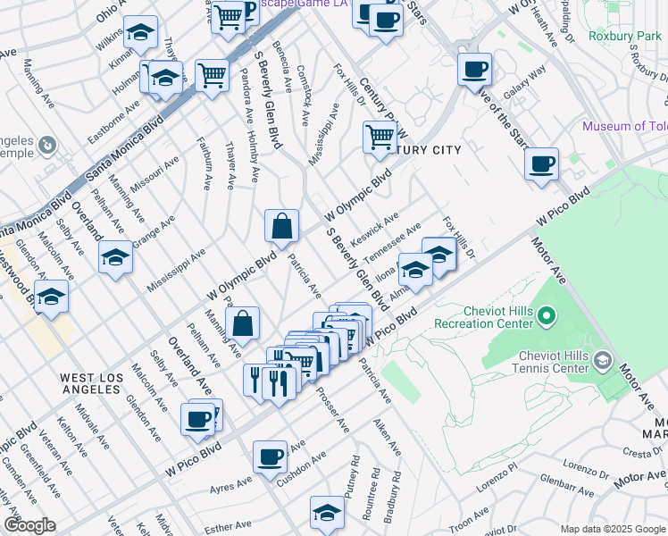 map of restaurants, bars, coffee shops, grocery stores, and more near 2256 Linnington Avenue in Los Angeles