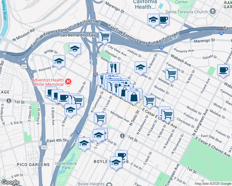 map of restaurants, bars, coffee shops, grocery stores, and more near in Los Angeles