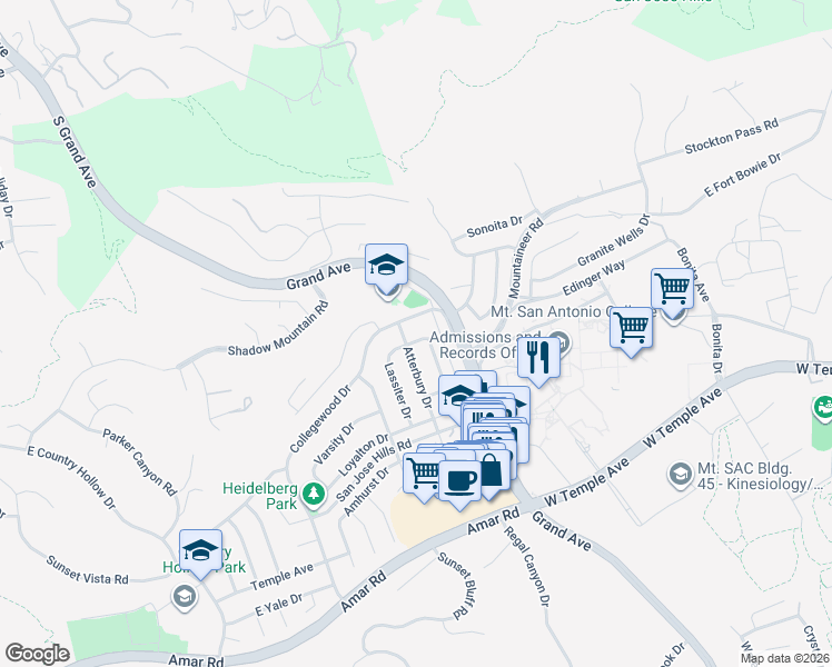 map of restaurants, bars, coffee shops, grocery stores, and more near 1482 Cranmer Drive in Walnut