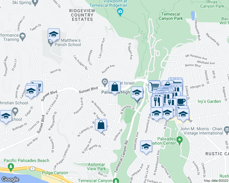 map of restaurants, bars, coffee shops, grocery stores, and more near in Los Angeles