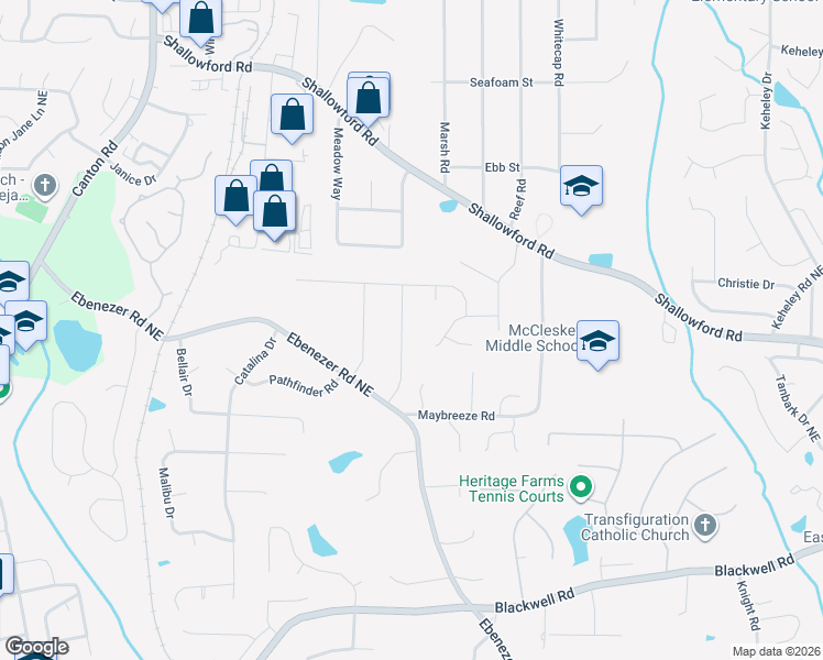 map of restaurants, bars, coffee shops, grocery stores, and more near 4010 Philmont Drive in Marietta