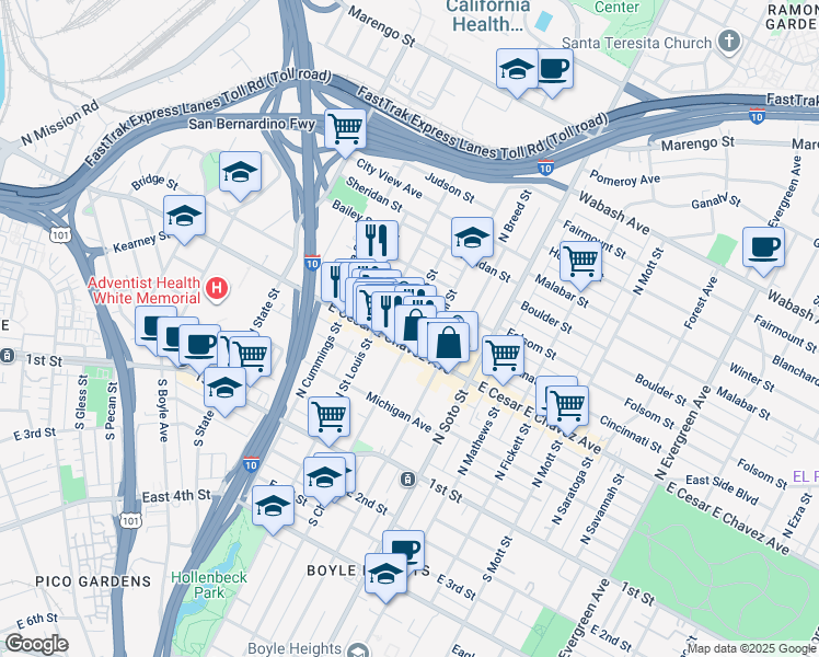 map of restaurants, bars, coffee shops, grocery stores, and more near 314 North Chicago Street in Los Angeles