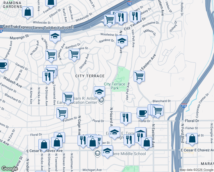 map of restaurants, bars, coffee shops, grocery stores, and more near 1034 North Bonnie Beach Place in Los Angeles