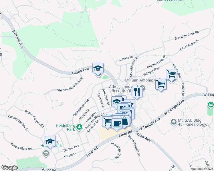 map of restaurants, bars, coffee shops, grocery stores, and more near 1482 Cranmer Drive in Walnut