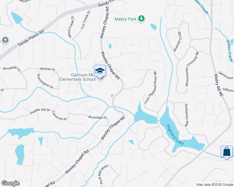 map of restaurants, bars, coffee shops, grocery stores, and more near 4021 Wesley Chapel Road in Marietta