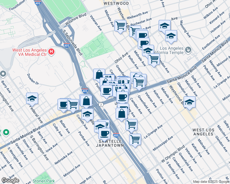map of restaurants, bars, coffee shops, grocery stores, and more near 1640 South Sepulveda Boulevard in Los Angeles