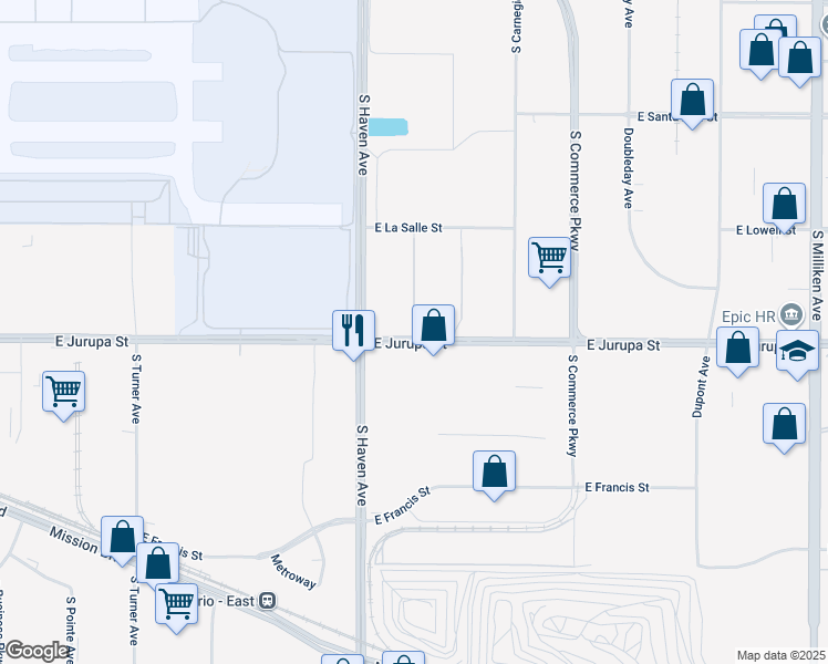 map of restaurants, bars, coffee shops, grocery stores, and more near South La Fayette Avenue in Ontario