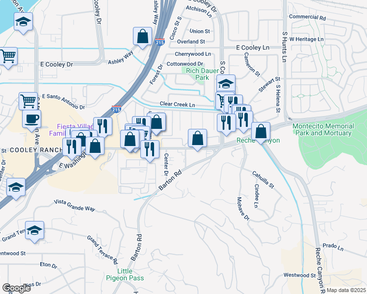 map of restaurants, bars, coffee shops, grocery stores, and more near 1770 East Washington Street in Grand Terrace