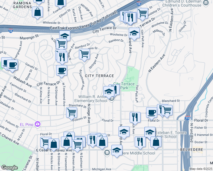 map of restaurants, bars, coffee shops, grocery stores, and more near 3909 Dobinson Street in Los Angeles