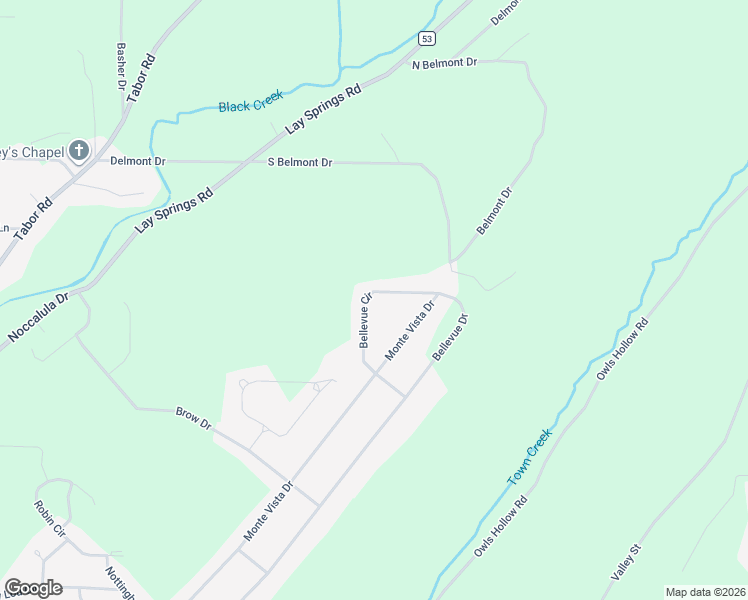 map of restaurants, bars, coffee shops, grocery stores, and more near 229 Bellevue Circle in Gadsden