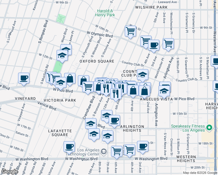 map of restaurants, bars, coffee shops, grocery stores, and more near 1240 South Bronson Avenue in Los Angeles