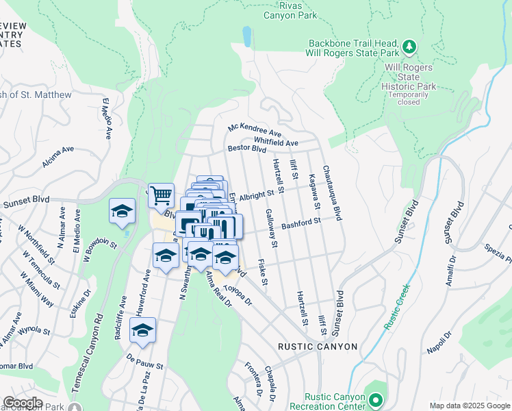 map of restaurants, bars, coffee shops, grocery stores, and more near 1046 Fiske Street in Los Angeles