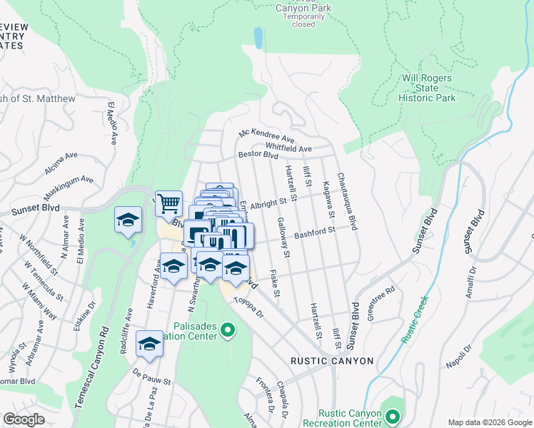 map of restaurants, bars, coffee shops, grocery stores, and more near 1046 Fiske Street in Los Angeles