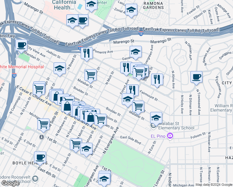 map of restaurants, bars, coffee shops, grocery stores, and more near 2751 Winter Street in Los Angeles